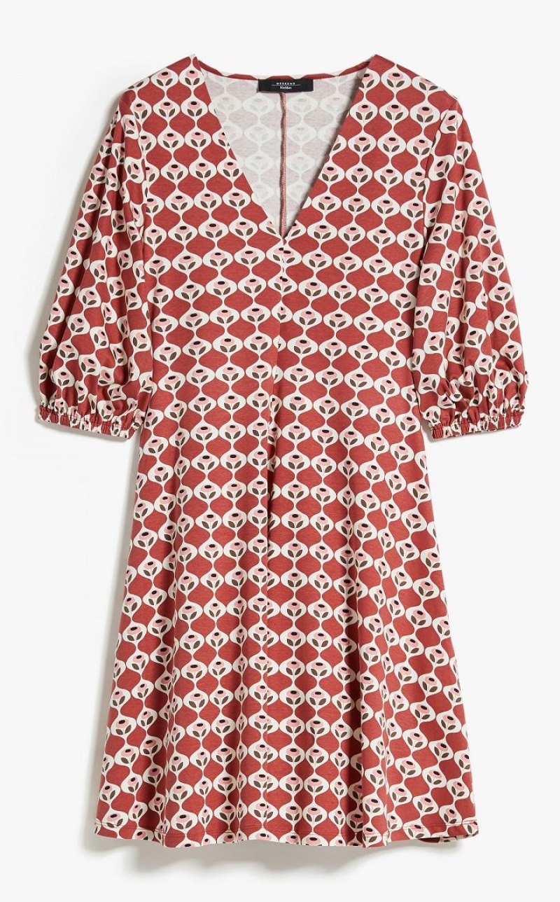 Max Mara Flared In Printed Jersey Kleid Rot | MMR593380