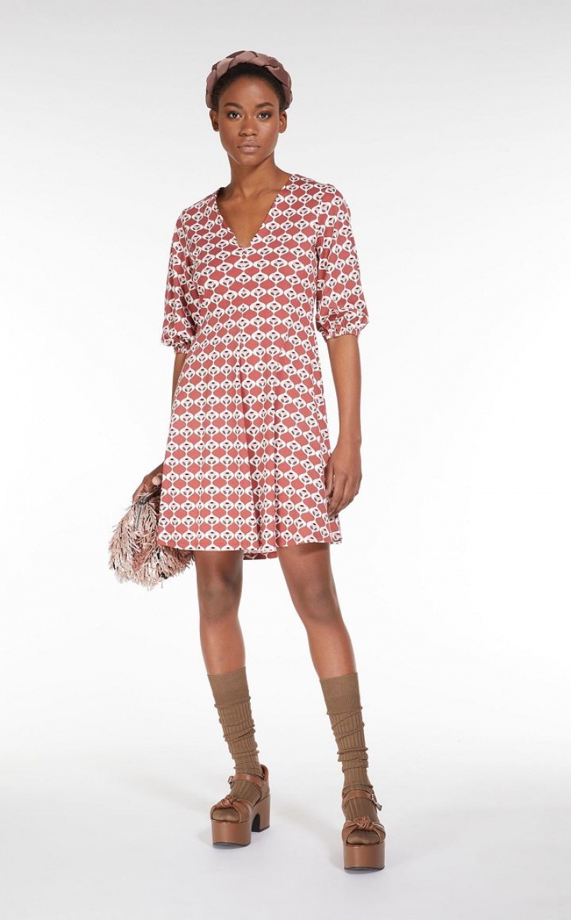 Max Mara Flared In Printed Jersey Kleid Rot | MMR593380