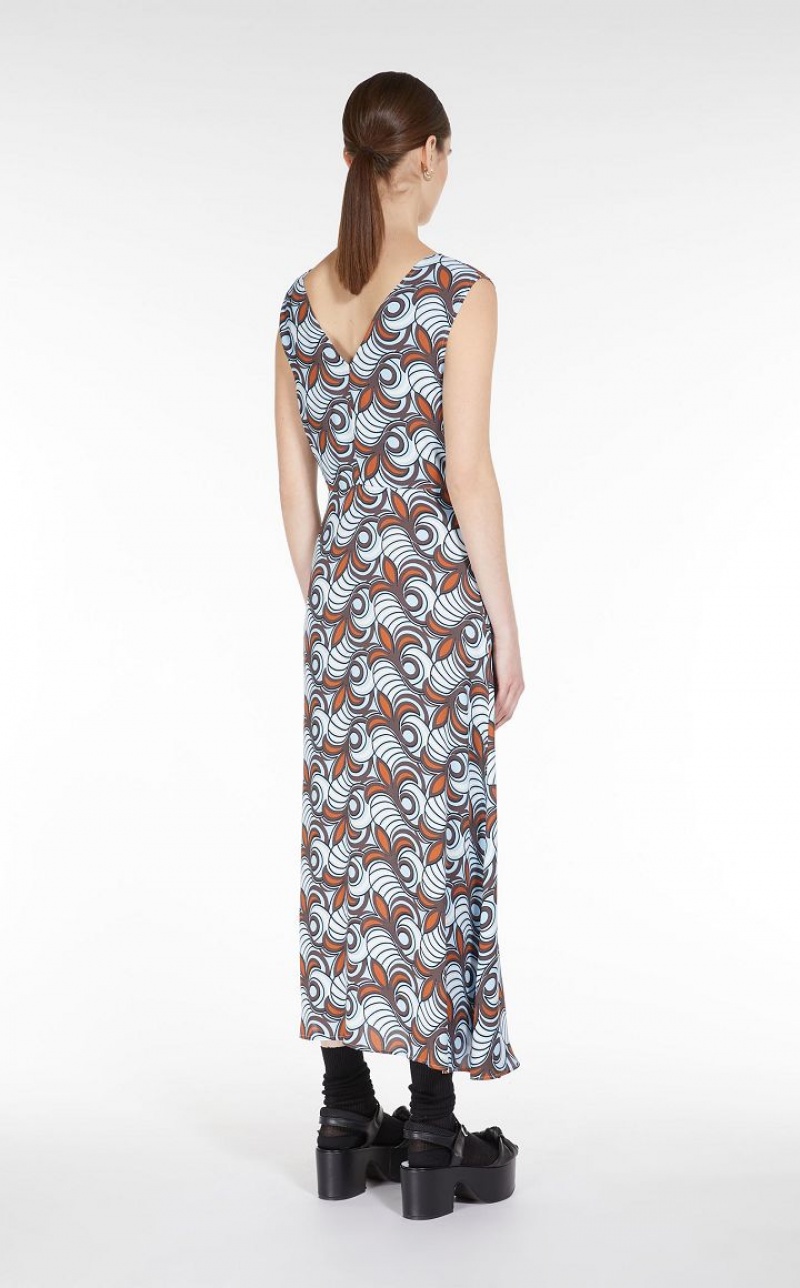 Max Mara Flared In Printed Satin Kleid Braun | MMR593367