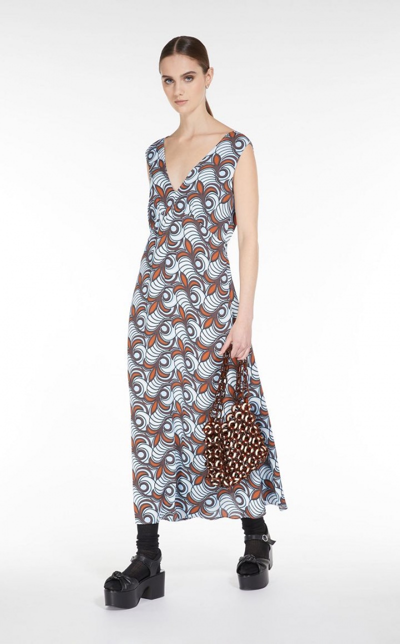 Max Mara Flared In Printed Satin Kleid Braun | MMR593367