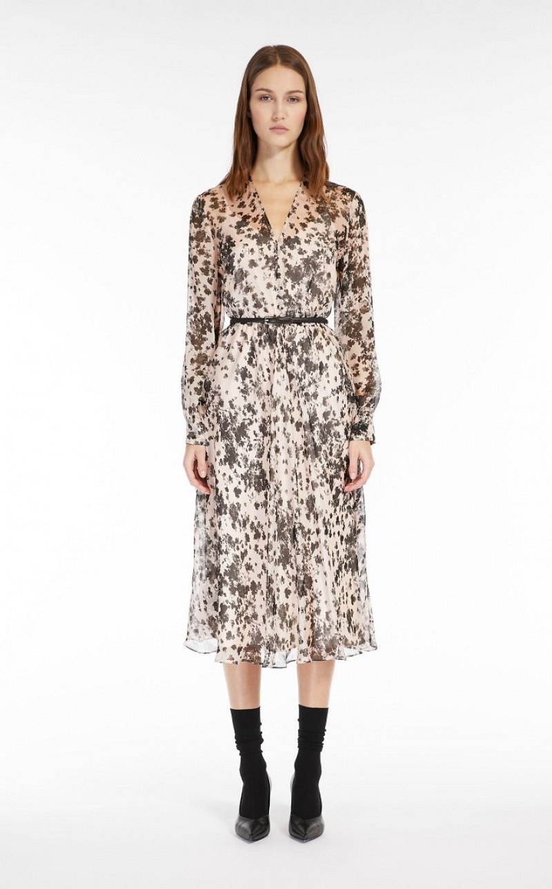 Max Mara Flowing, Printed Chiffon Kleid Hellrosa | MMR593328