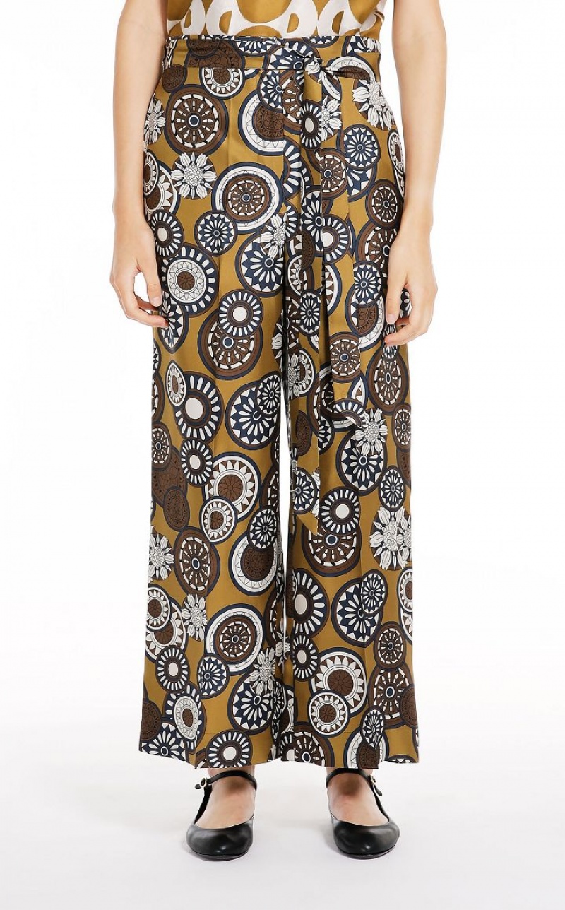 Max Mara Fluid Printed Silk Hosen Mango | MMR593817