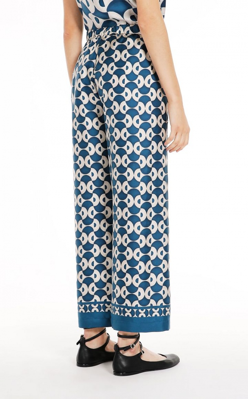 Max Mara Fluid Printed Silk Hosen Navy | MMR593798