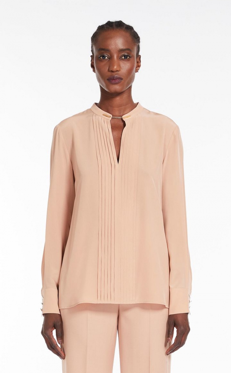 Max Mara Gerippt Crepe De Chine Bluse Beige | MMR593582