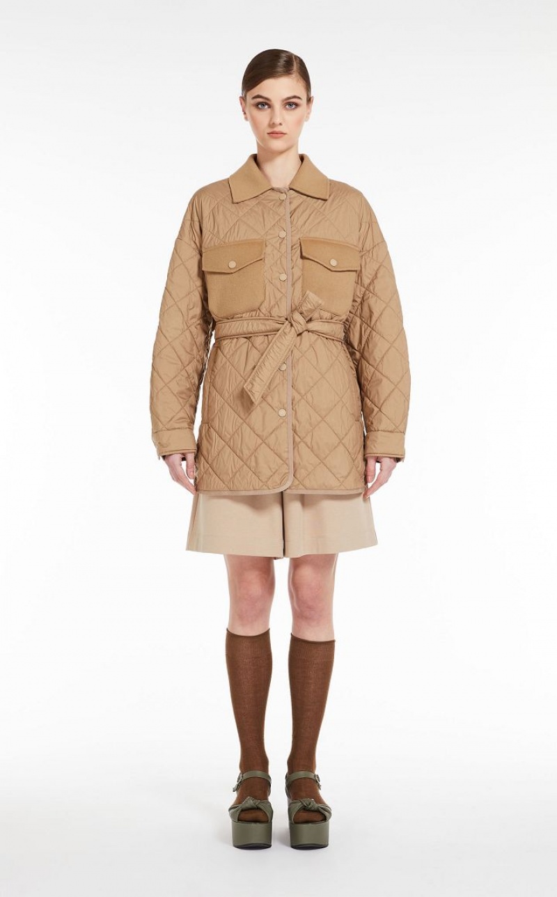 Max Mara Gesteppt Jacket In Technical Fabric And Wolle Padded Braun | MMR594007