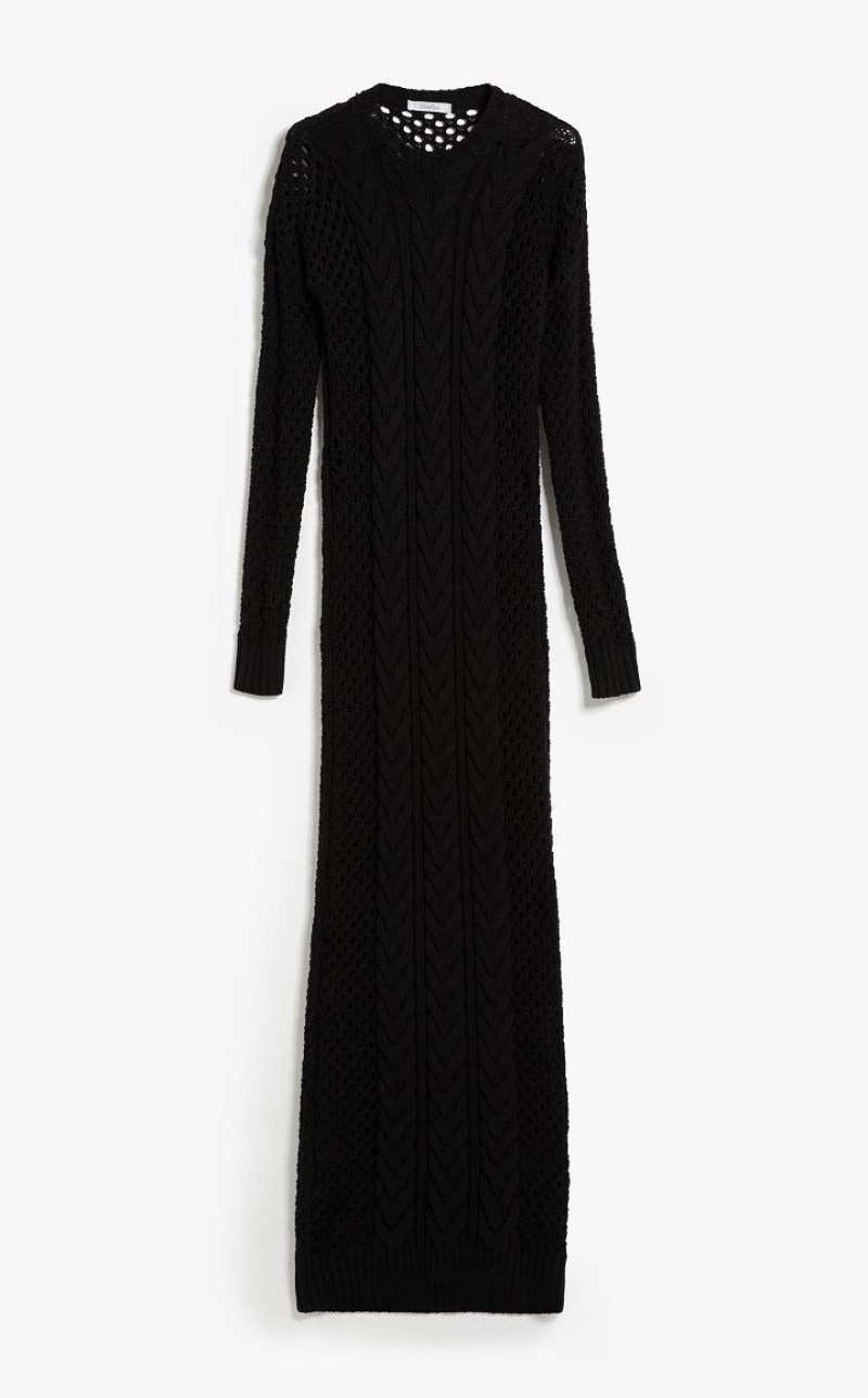 Max Mara Gestrickt With Openwork Sleeves Kleid Schwarz | MMR593362