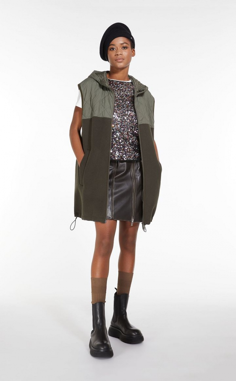 Max Mara Gilet In Technical Fabric And Wolle Padded Dunkel | MMR593988