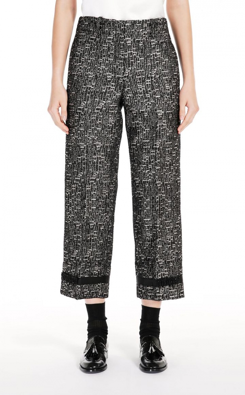 Max Mara Jacquard Baumwoll Hosen Schwarz | MMR593757