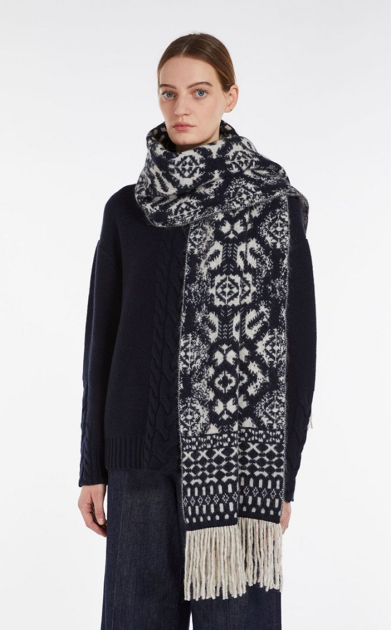 Max Mara Jacquard-knit Wolle And Mohair Schals Navy | MMR594266