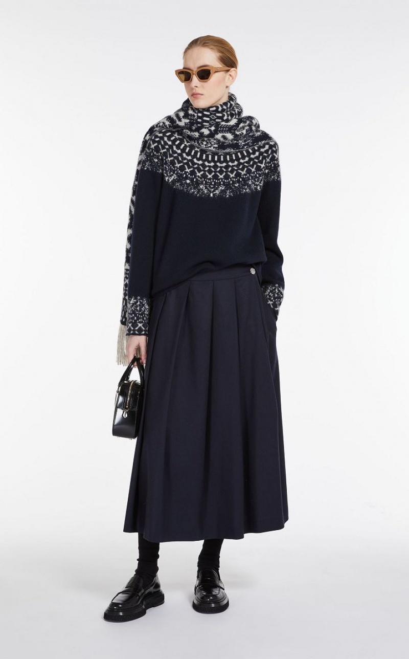 Max Mara Jacquard-knit Wolle And Mohair Schals Navy | MMR594266