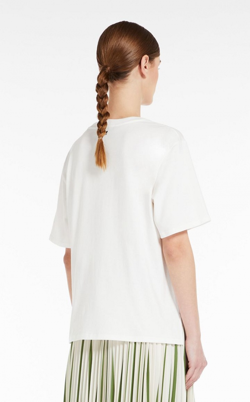 Max Mara Jersey With Print And Embroidery T-shirt Weiß | MMR593635