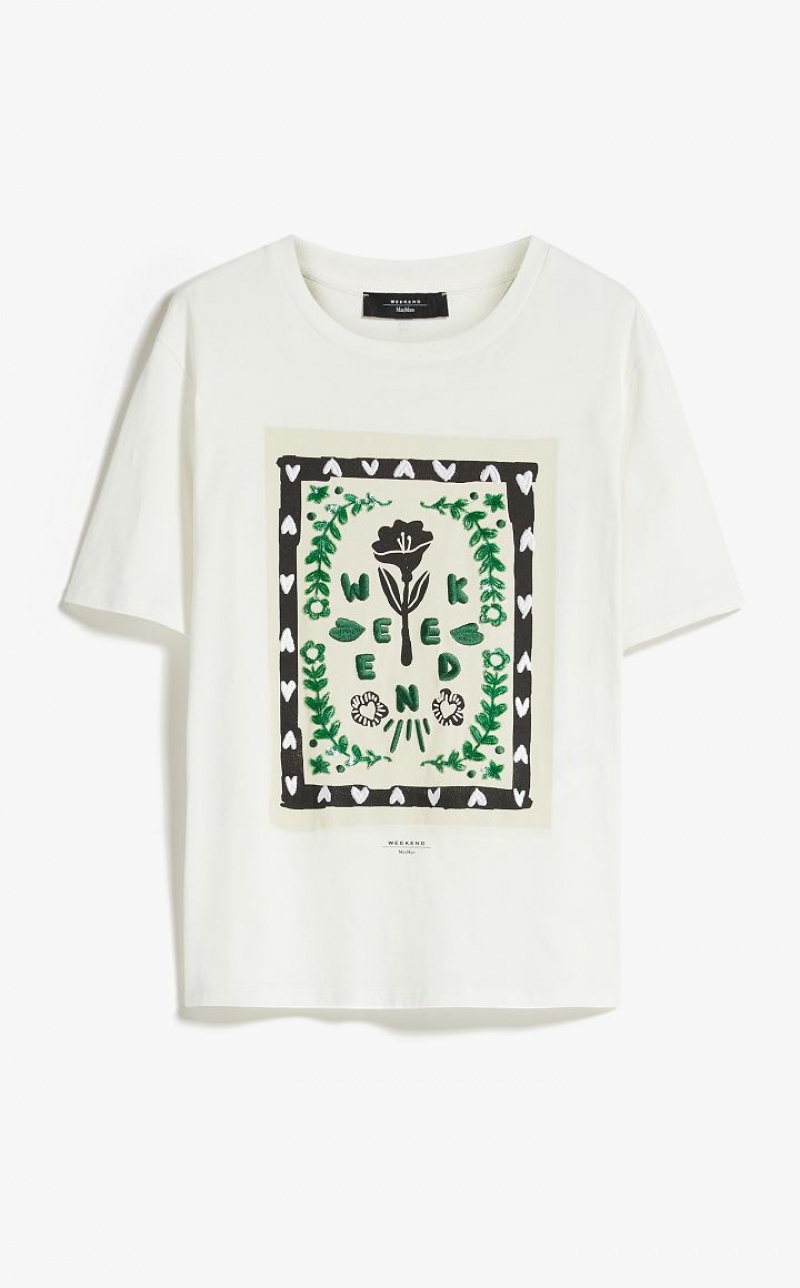 Max Mara Jersey With Print And Embroidery T-shirt Weiß | MMR593635