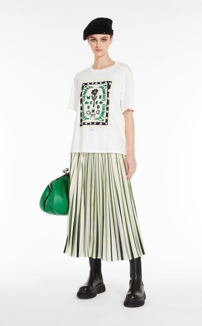 Max Mara Jersey With Print And Embroidery T-shirt Weiß | MMR593635