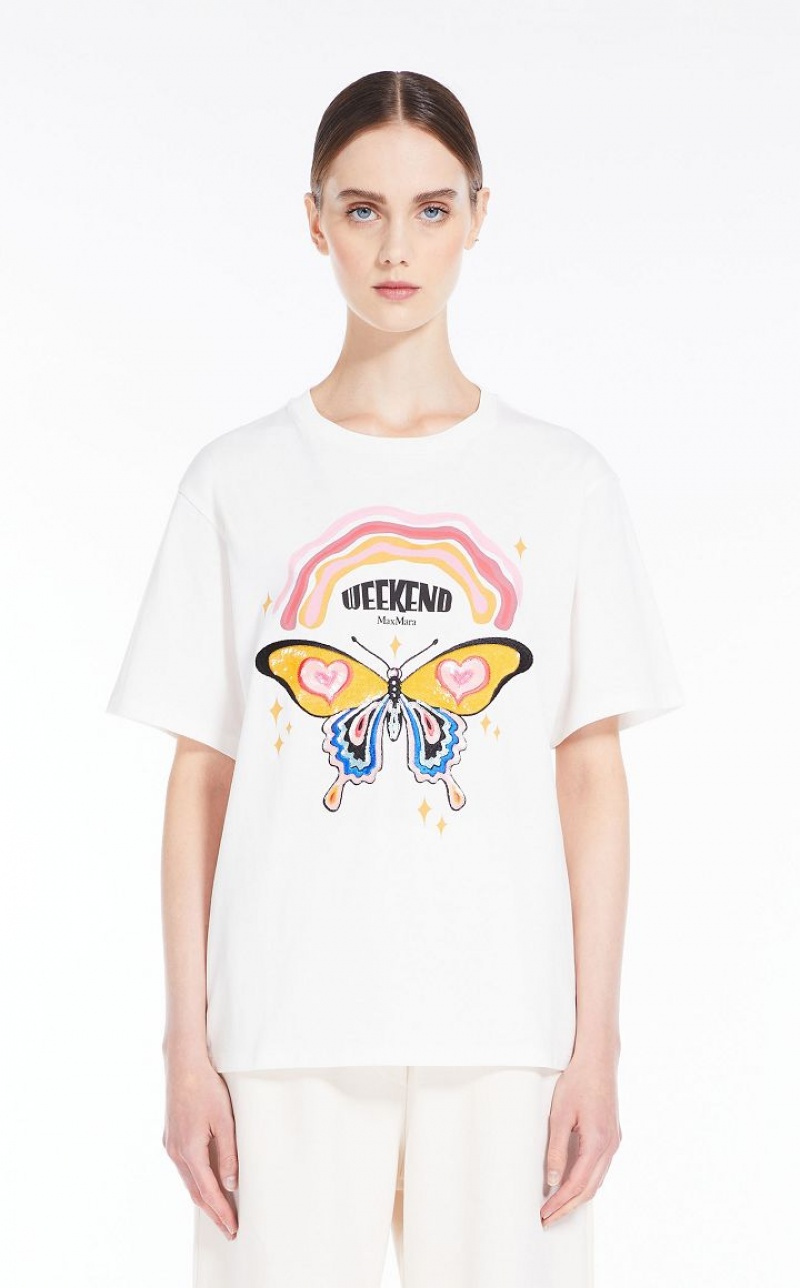 Max Mara Jersey With Print And Embroidery T-shirt Weiß | MMR593649