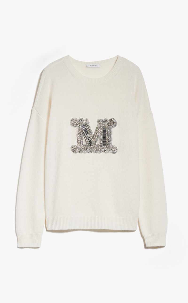 Max Mara Jewel Embroidered Cashmere Strickwaren Weiß | MMR593421