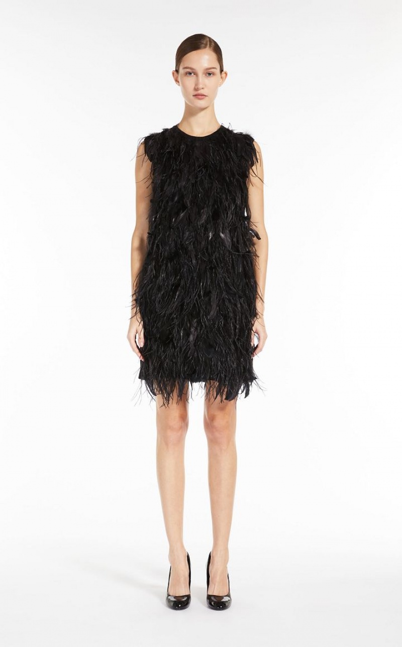 Max Mara Kurzes With Feathers Kleid Schwarz | MMR593339