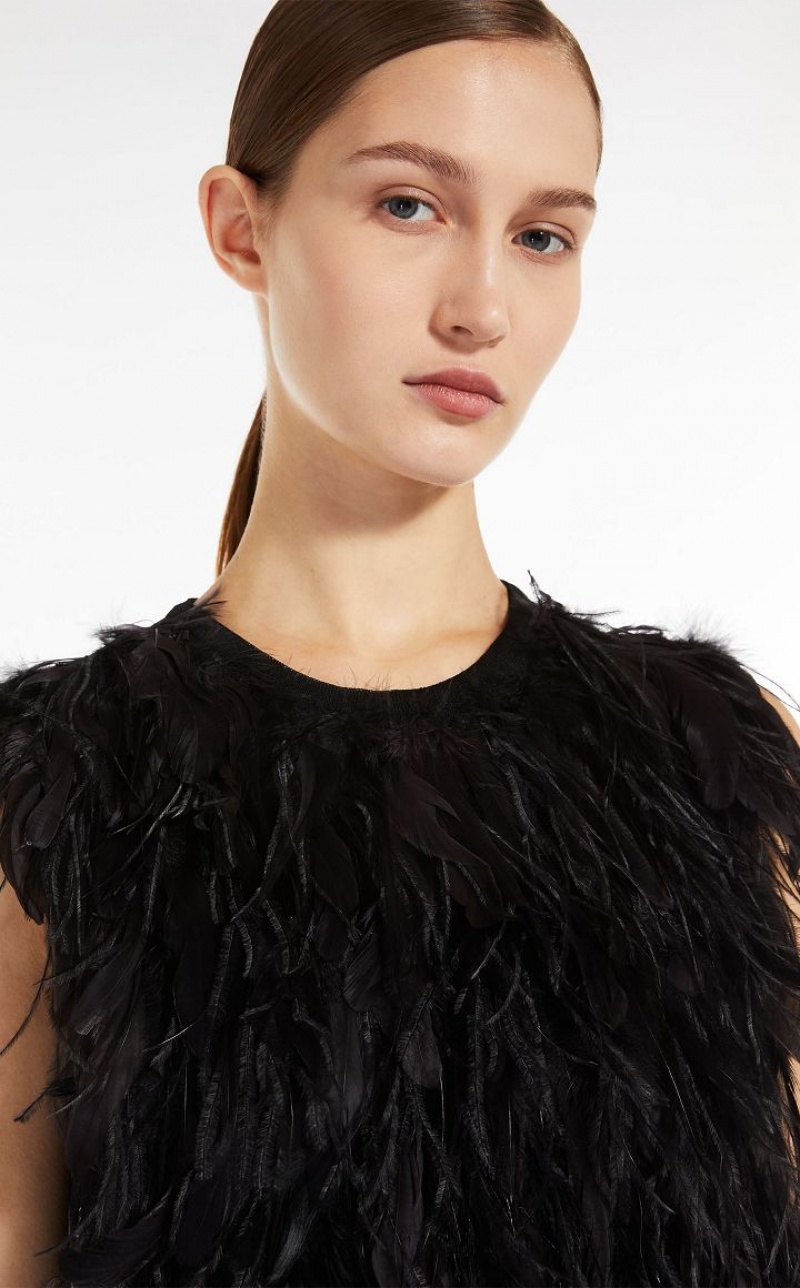 Max Mara Kurzes With Feathers Kleid Schwarz | MMR593339