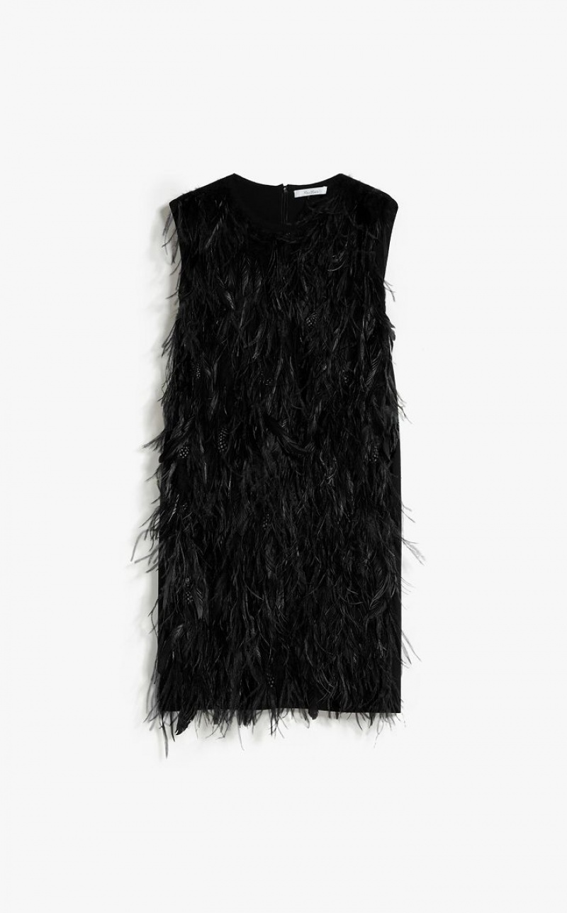 Max Mara Kurzes With Feathers Kleid Schwarz | MMR593339