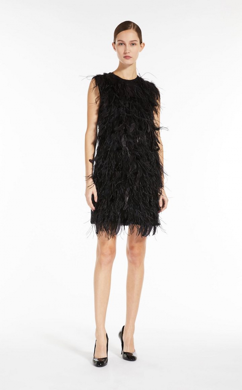 Max Mara Kurzes With Feathers Kleid Schwarz | MMR593339