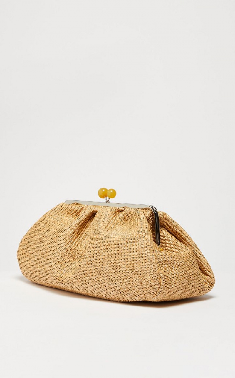 Max Mara Large Pasticcinoin Raffia Weekend Bag Beige | MMR594146