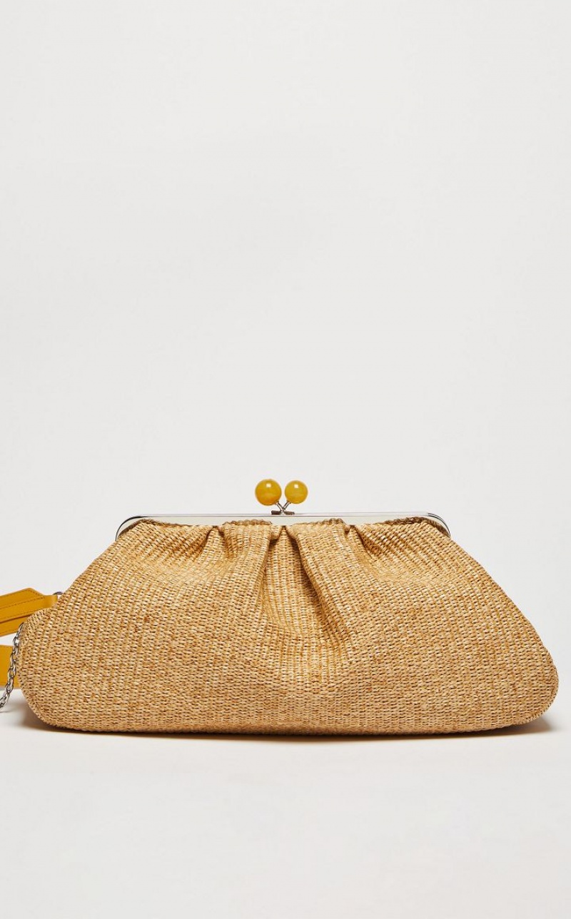 Max Mara Large Pasticcinoin Raffia Weekend Bag Beige | MMR594146