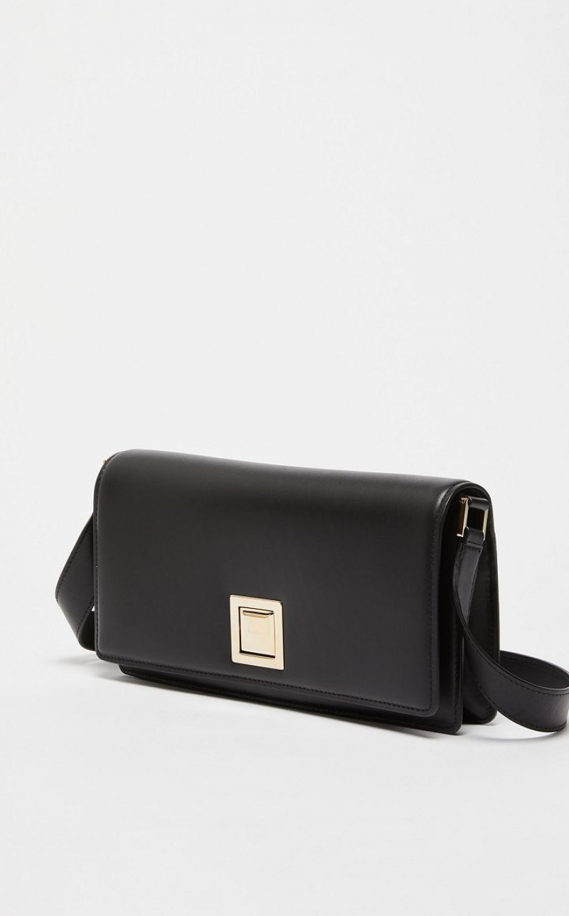 Max Mara Leder Clutch MM Bag Schwarz | MMR594124