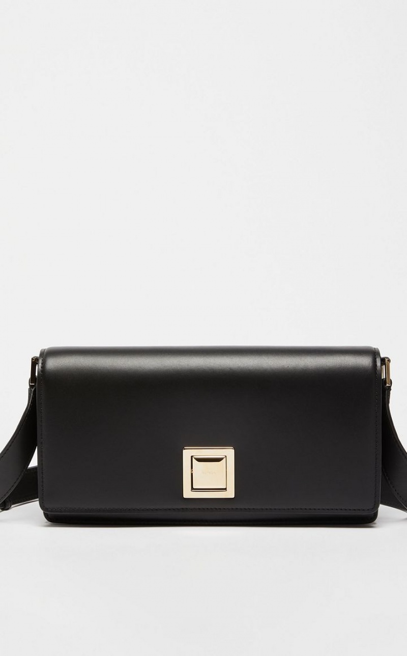 Max Mara Leder Clutch MM Bag Schwarz | MMR594124