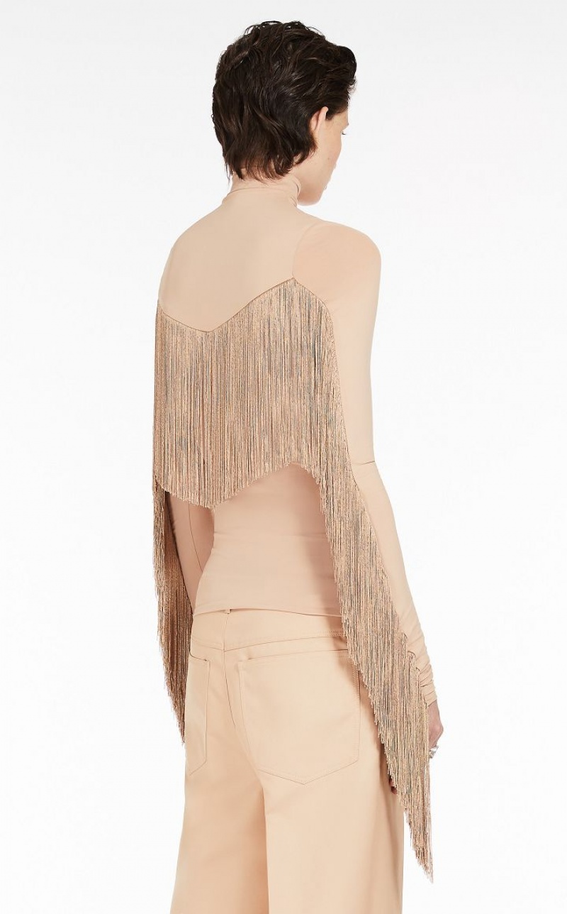 Max Mara Long Fringe-adorned Mock Polo-neck Oberteile Aprikose | MMR593647