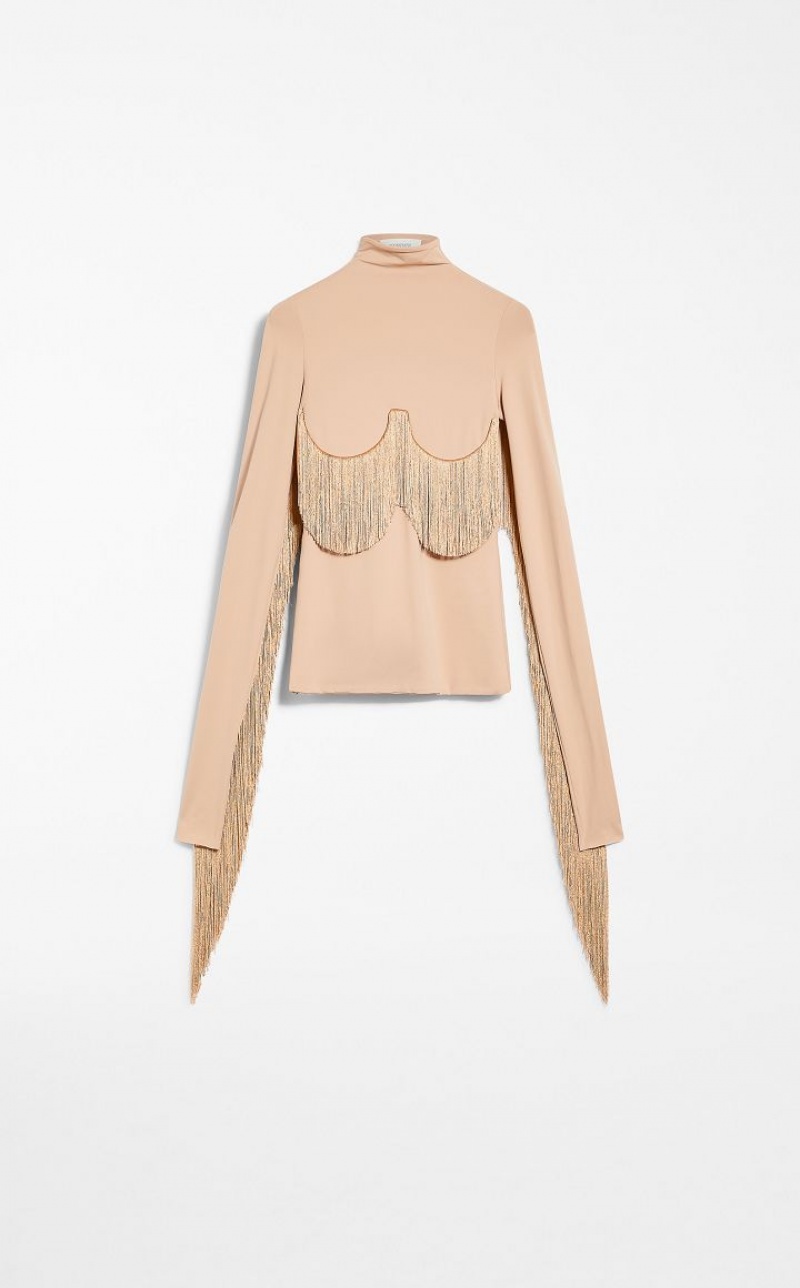 Max Mara Long Fringe-adorned Mock Polo-neck Oberteile Aprikose | MMR593647