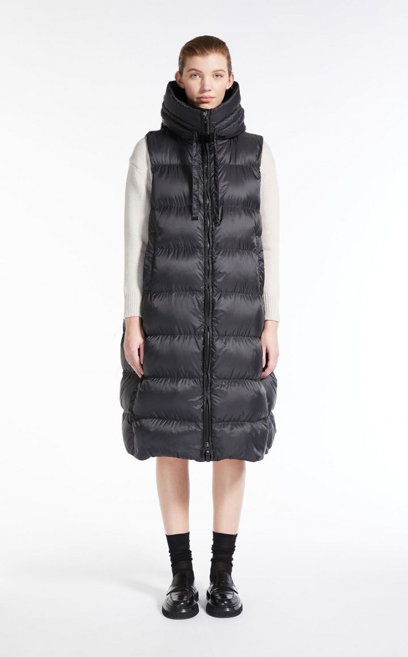 Max Mara Long Gilet In Wasser-resistant Canvas Padded Schwarz | MMR593977