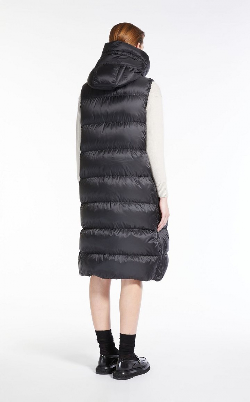 Max Mara Long Gilet In Wasser-resistant Canvas Padded Schwarz | MMR593977