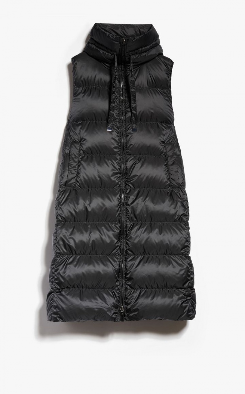 Max Mara Long Gilet In Wasser-resistant Canvas Padded Schwarz | MMR593977