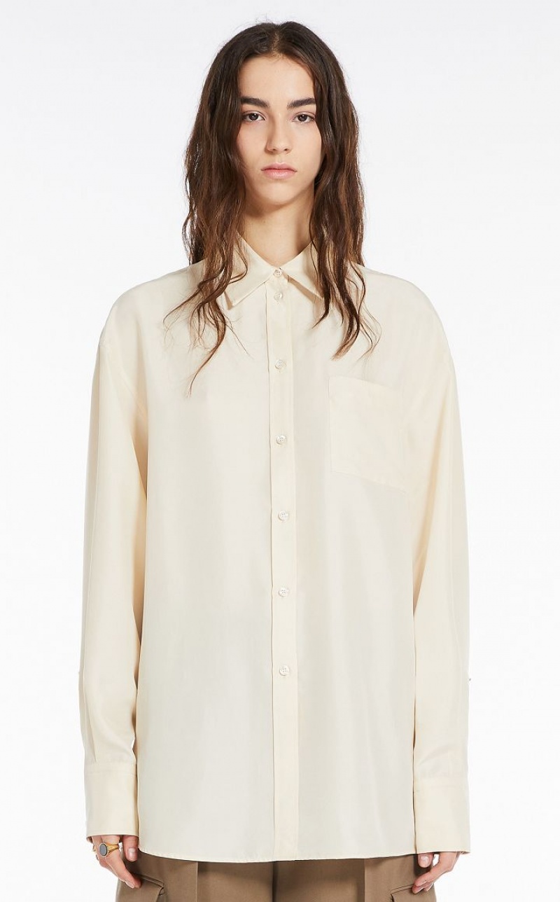 Max Mara Long In Habotai Silk Bluse Weiß | MMR593552