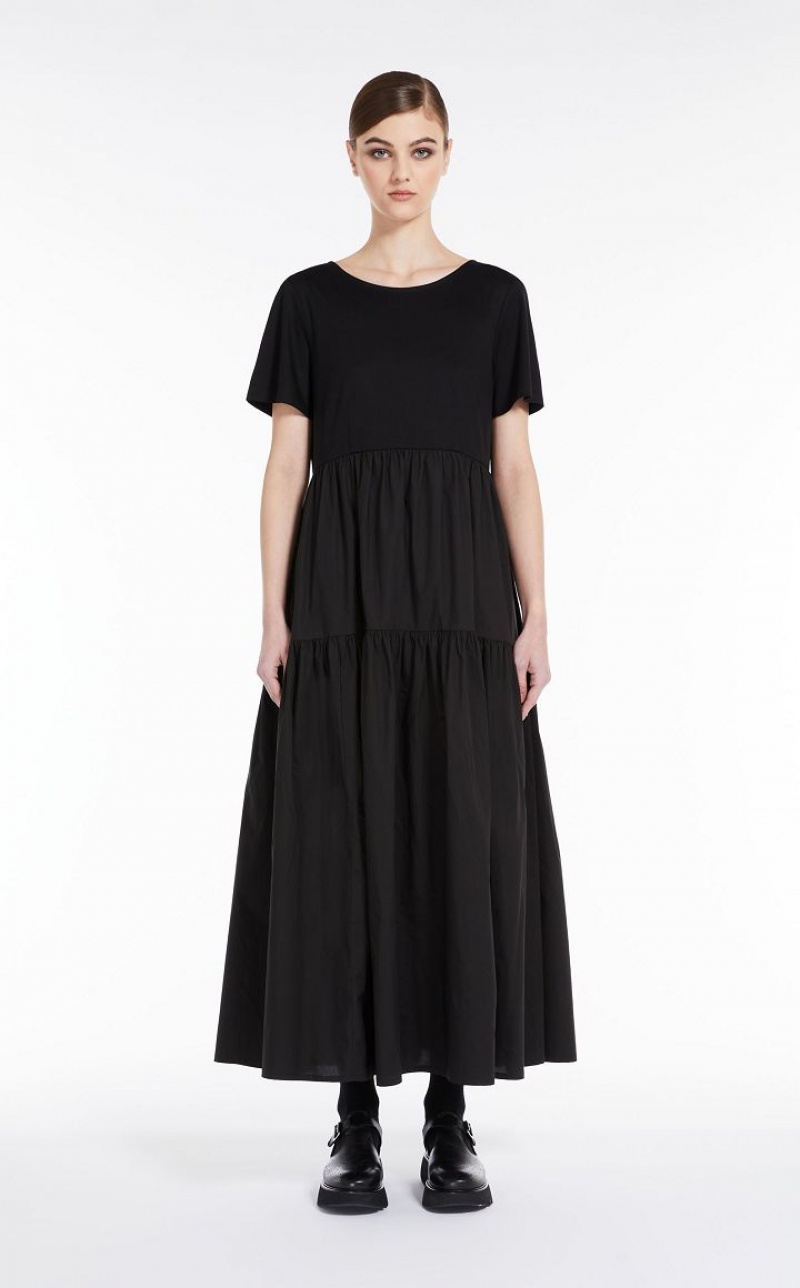 Max Mara Long In Jersey And Baumwoll Kleid Schwarz | MMR593374