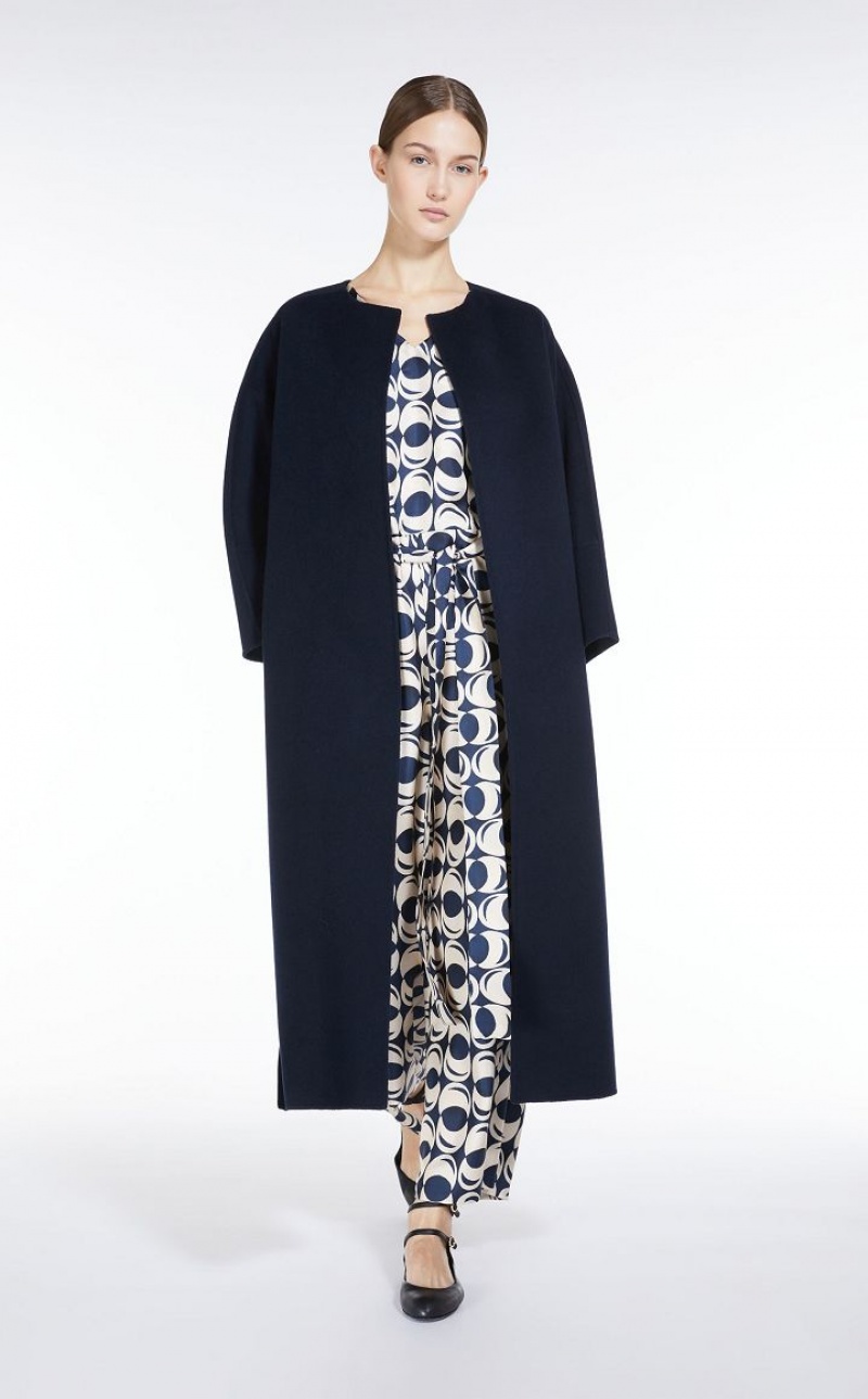 Max Mara Long Wolle Mäntel Navy | MMR593897