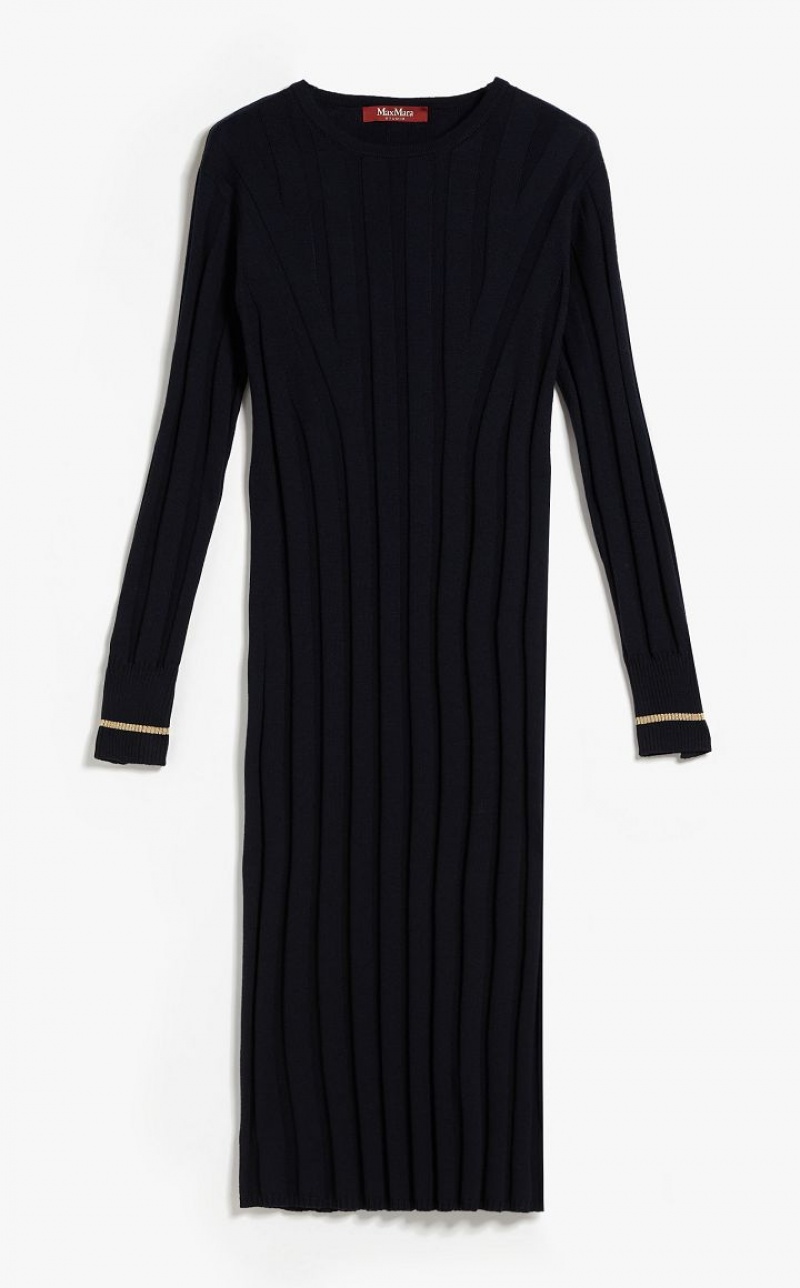 Max Mara Long Wolle Yarn Kleid Navy | MMR593286