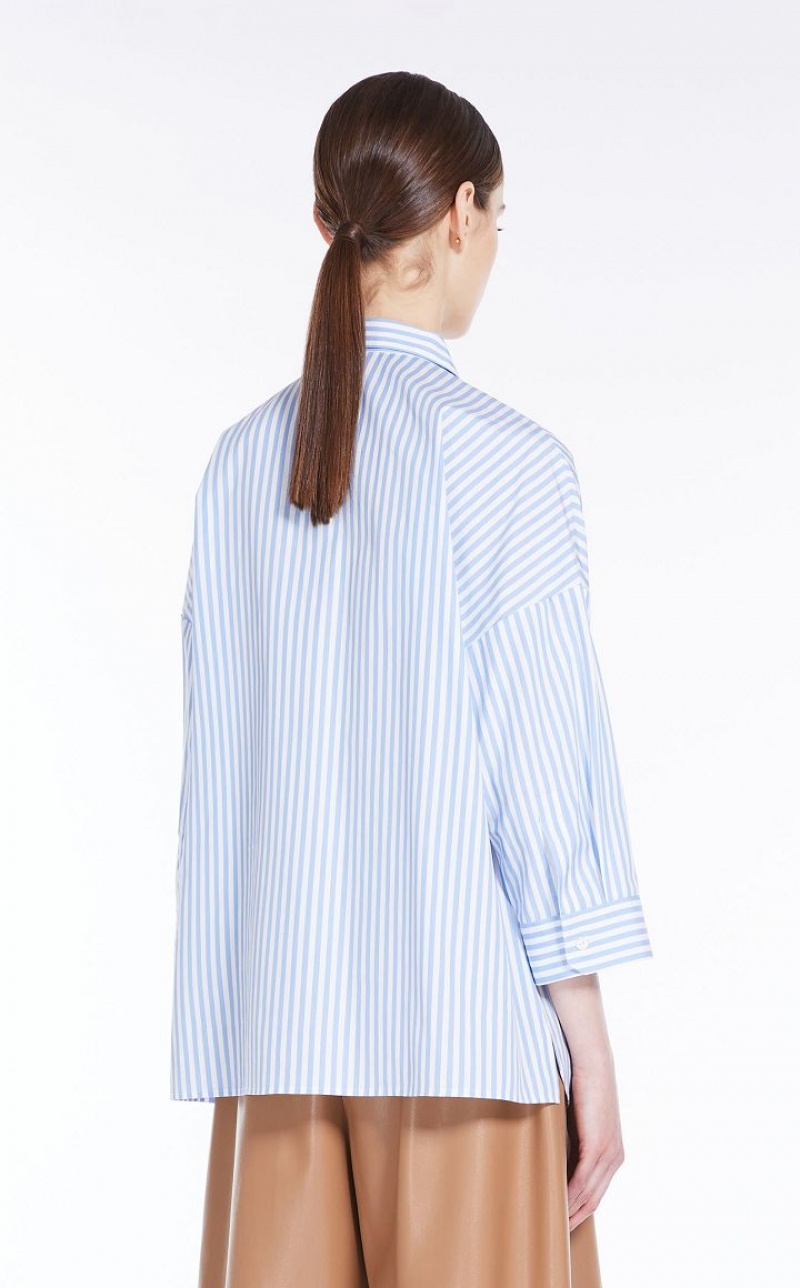 Max Mara Loose In Gestreift Poplin Bluse Hellblau | MMR593591