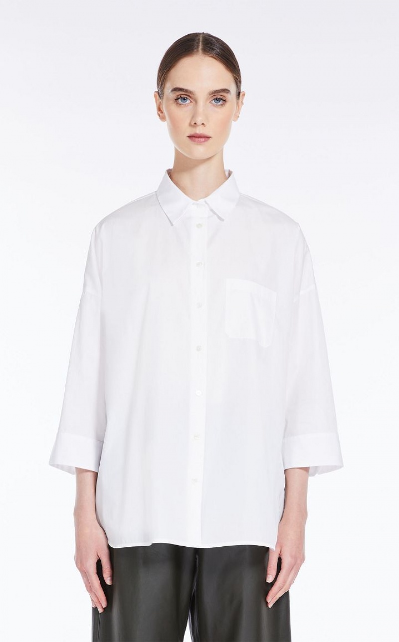 Max Mara Loose In Gestreift Poplin Bluse Weiß | MMR593594