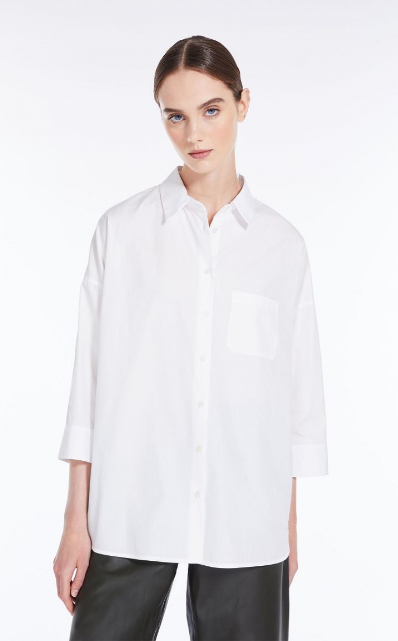 Max Mara Loose In Gestreift Poplin Bluse Weiß | MMR593594