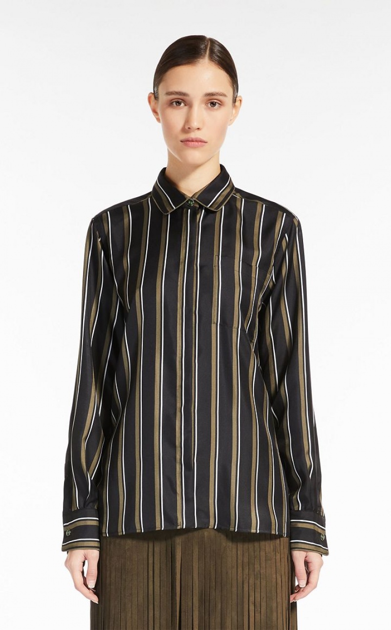 Max Mara Masculine-style Printed Silk Bluse Olivgrün Grün | MMR593603