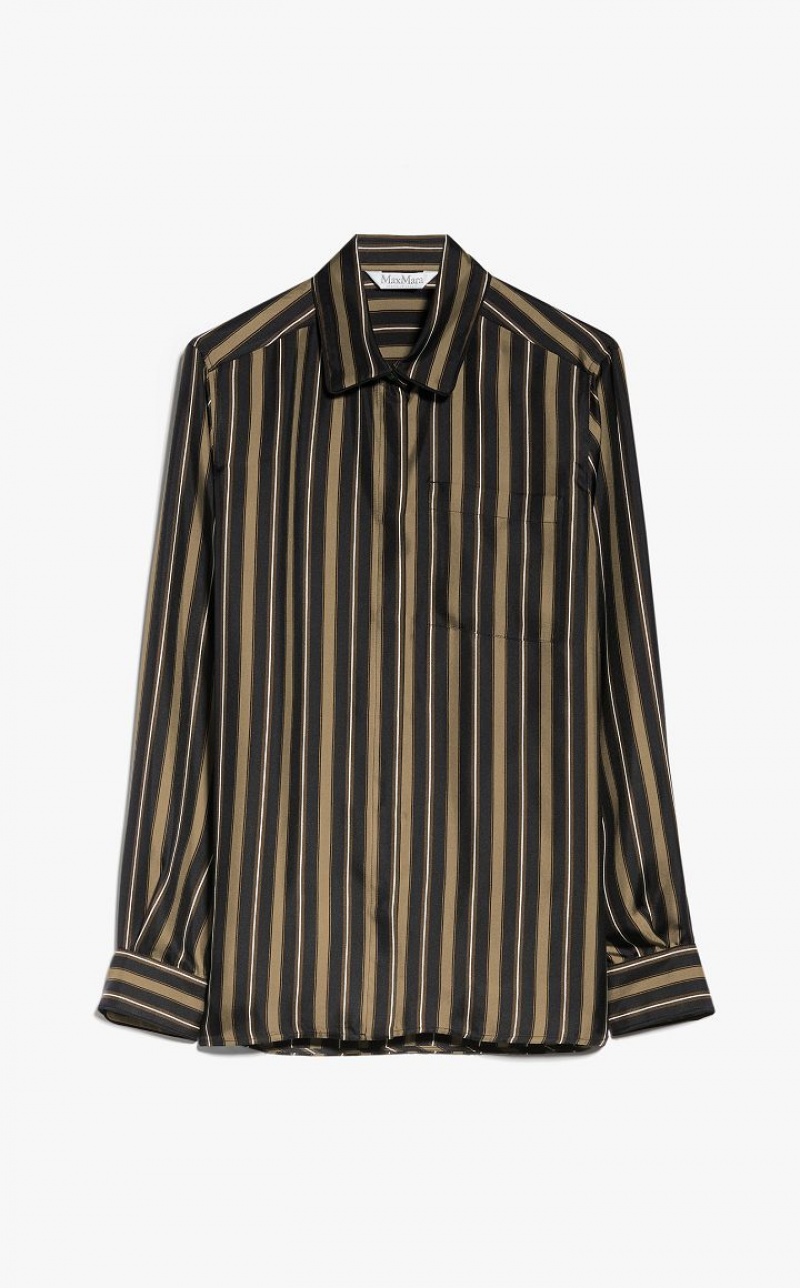 Max Mara Masculine-style Printed Silk Bluse Olivgrün Grün | MMR593603