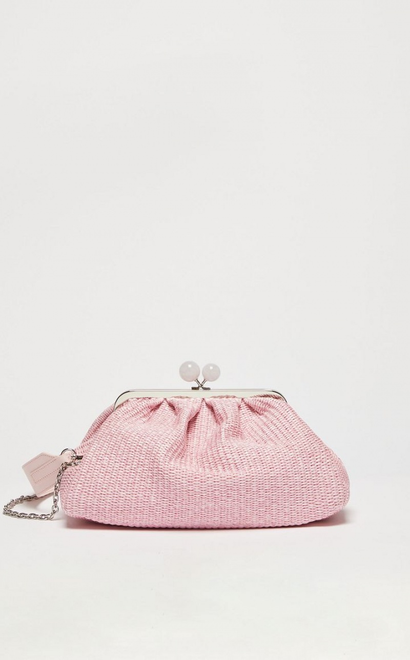 Max Mara Medium Pasticcinoin Raffia Weekend Bag Rosa | MMR594166