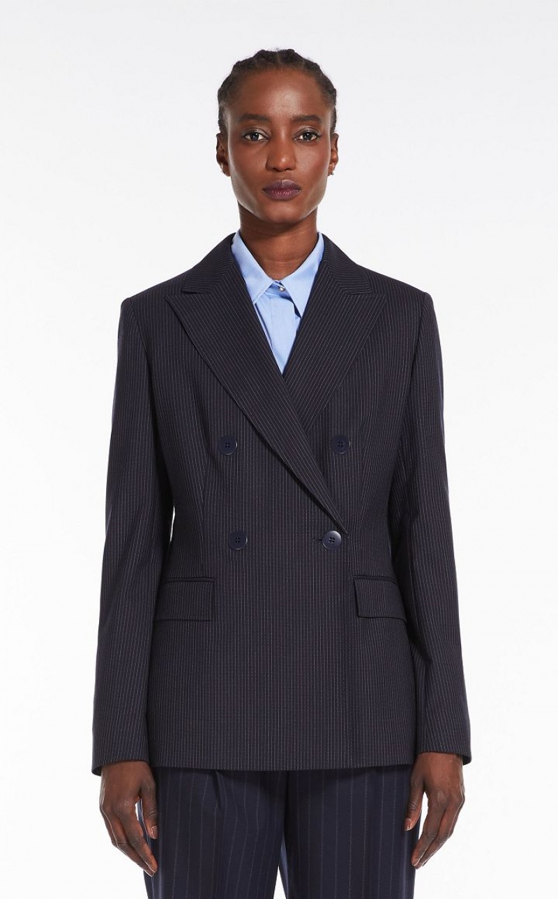 Max Mara Pinstripe Wolle-blend Blazer Navy | MMR594062