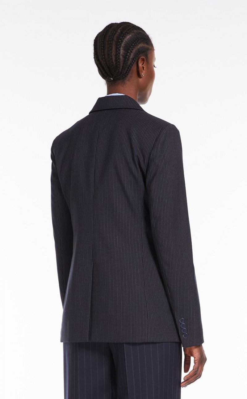 Max Mara Pinstripe Wolle-blend Blazer Navy | MMR594062