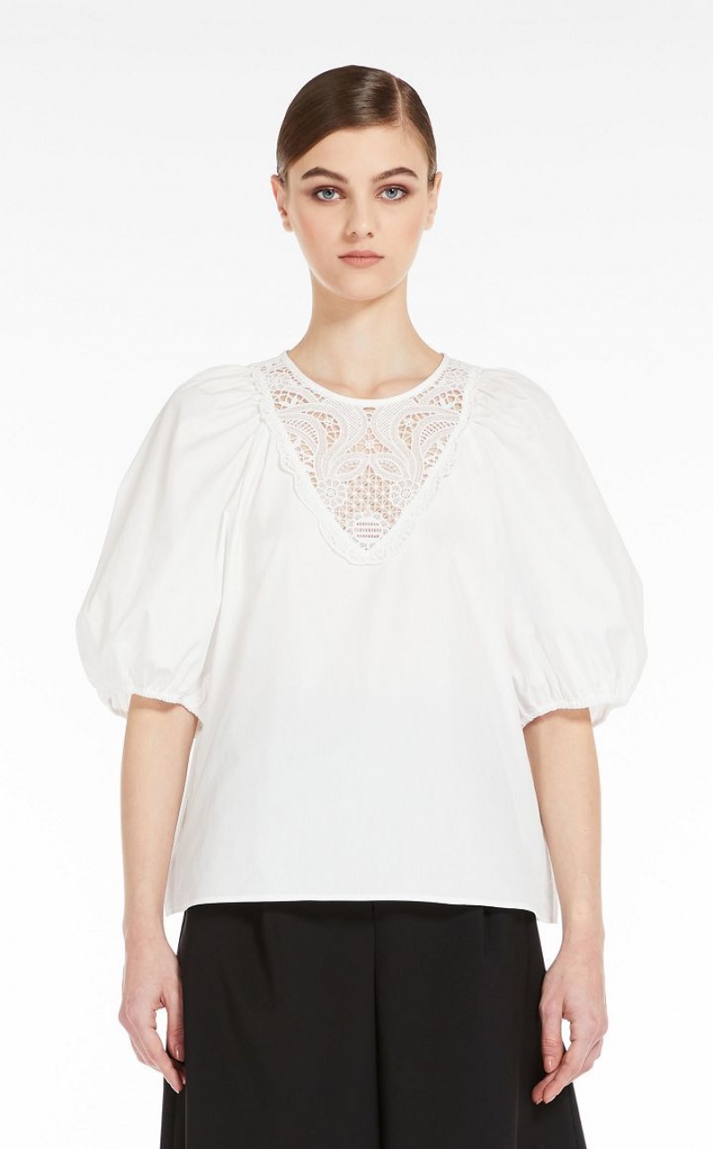 Max Mara Poplin With Embroidery Bluse Weiß | MMR593616