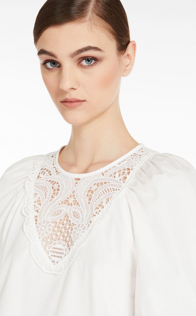 Max Mara Poplin With Embroidery Bluse Weiß | MMR593616