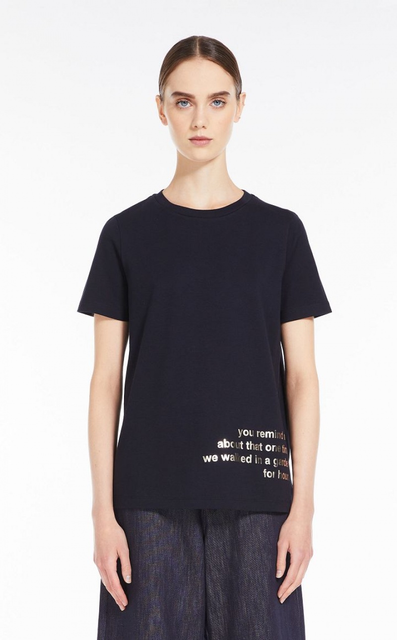 Max Mara Printed Baumwoll T-shirt Navy | MMR593654