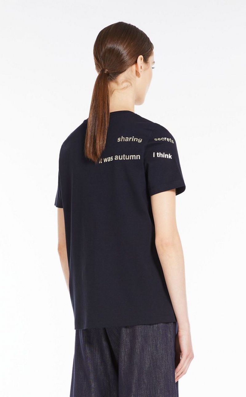 Max Mara Printed Baumwoll T-shirt Navy | MMR593654