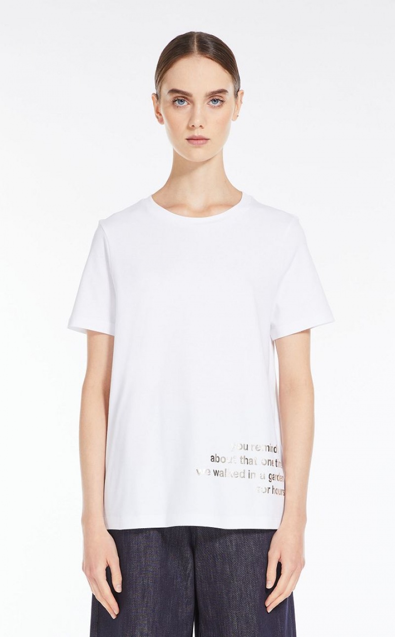 Max Mara Printed Baumwoll T-shirt Weiß | MMR593641