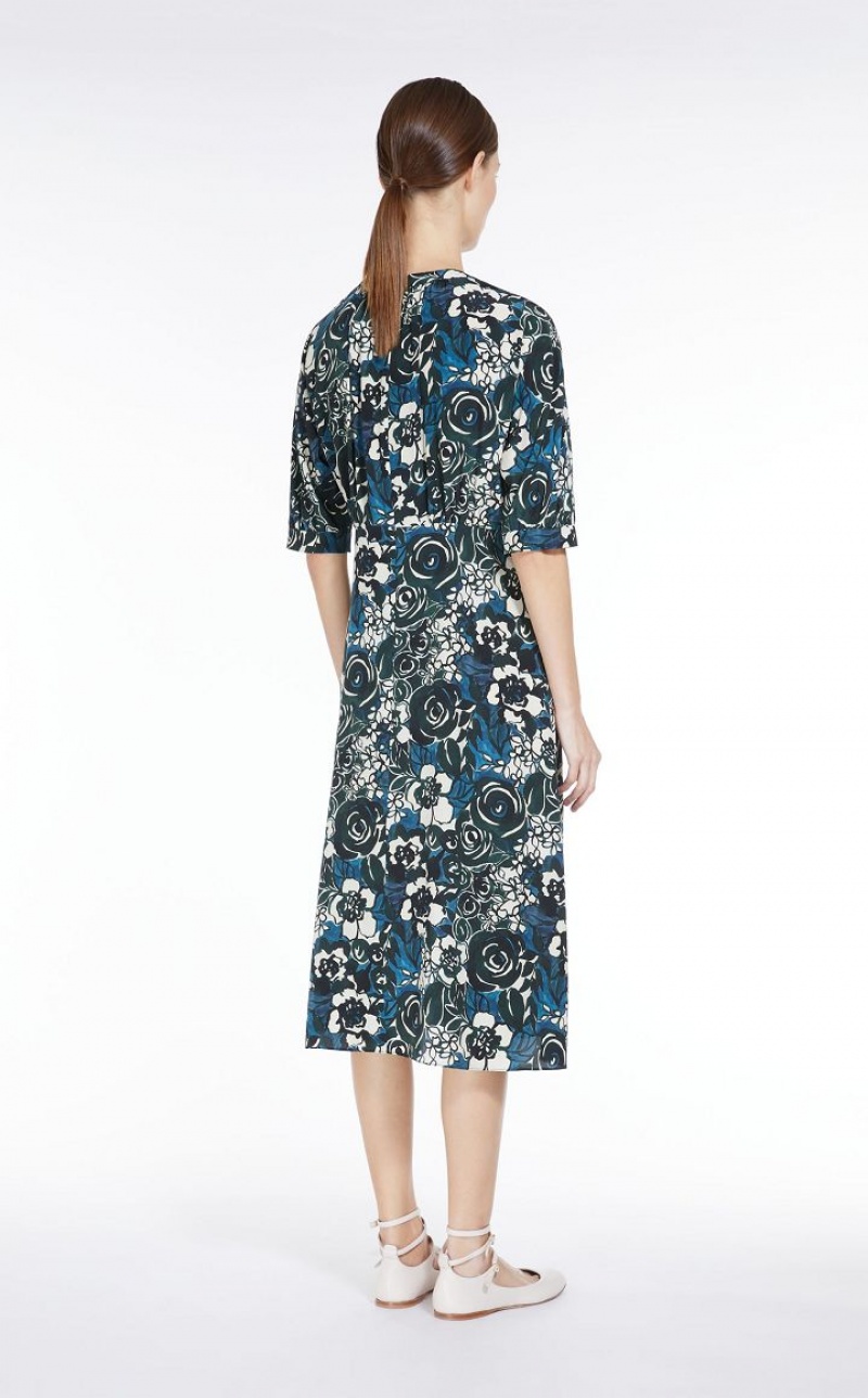 Max Mara Printed Crepe De Chine Kleid Grün | MMR593388